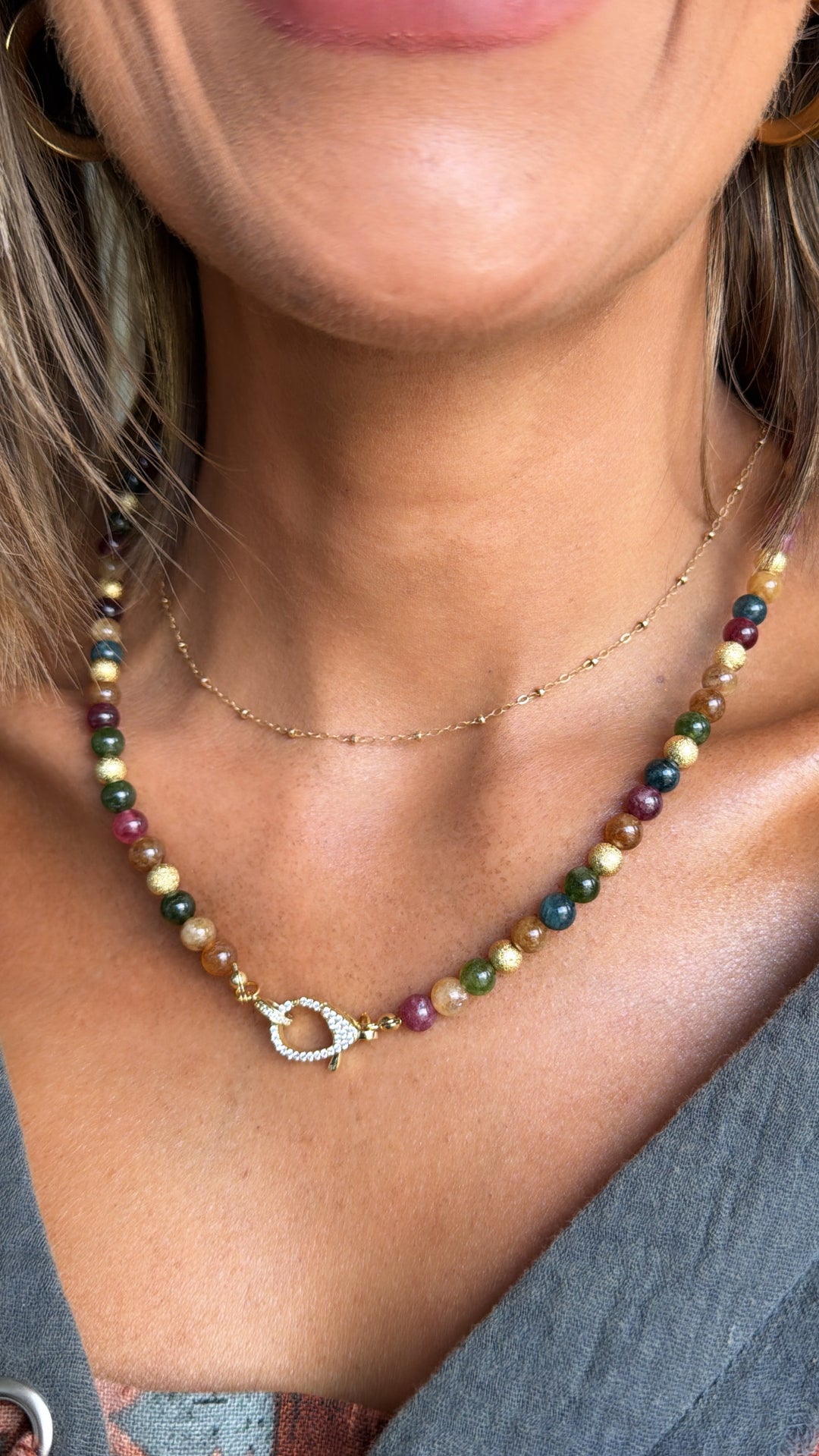 Treasure Jewels: Just the Girl Gemstone Beaded Necklace with Lobster Claw, Multi