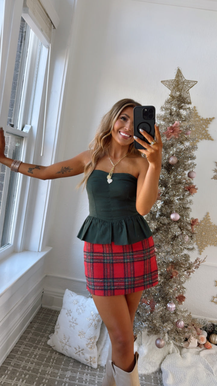 Last Christmas Mini Skort, Red Plaid Combo
