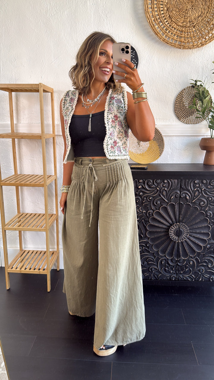 Aged Oak Wide Leg Pant, Olive