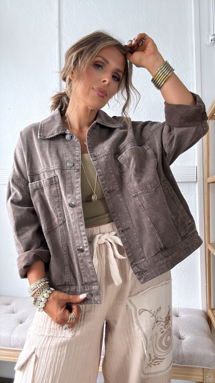 Wrens Button Up Jacket, Black Coffee