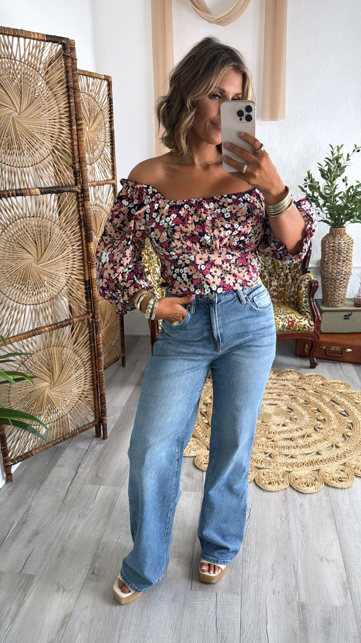 Rosabelle Floral Blouse, Navy