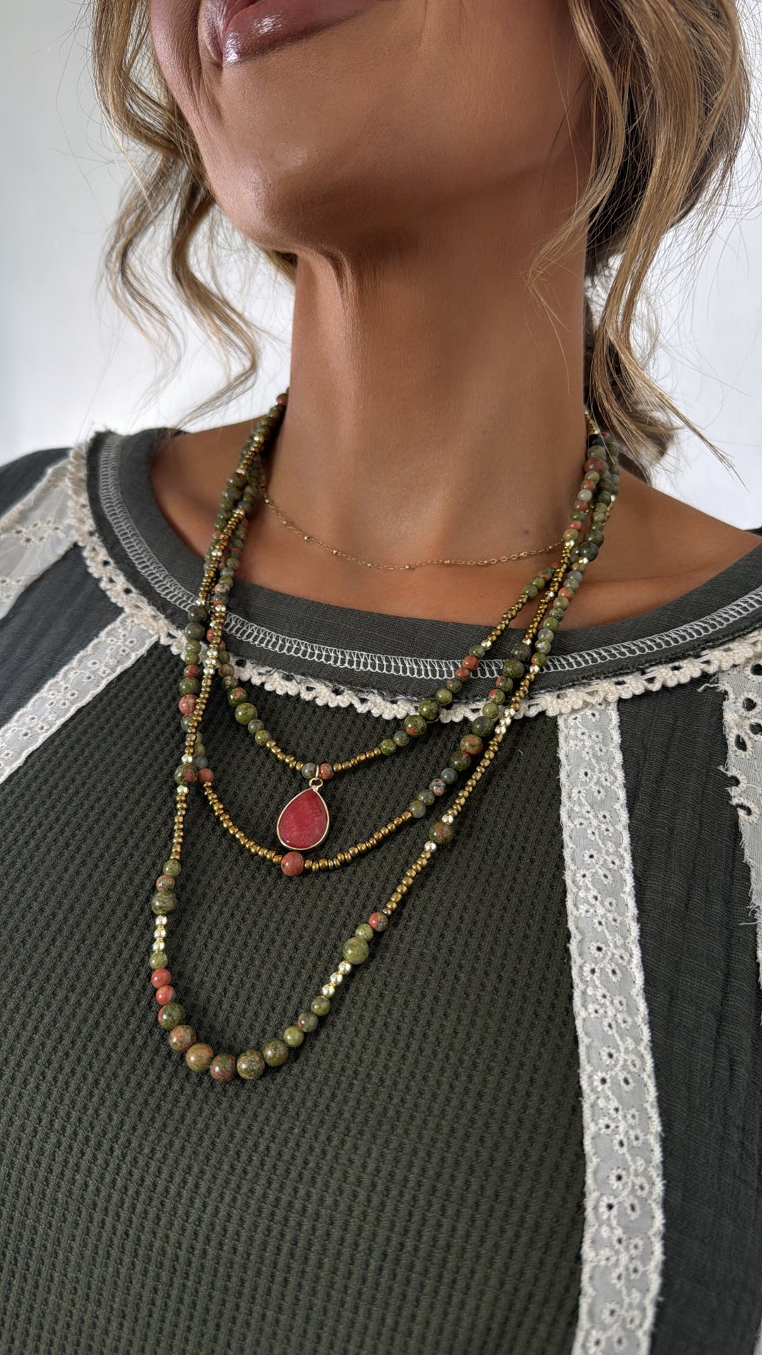 Oceans Echo Necklace, Olive