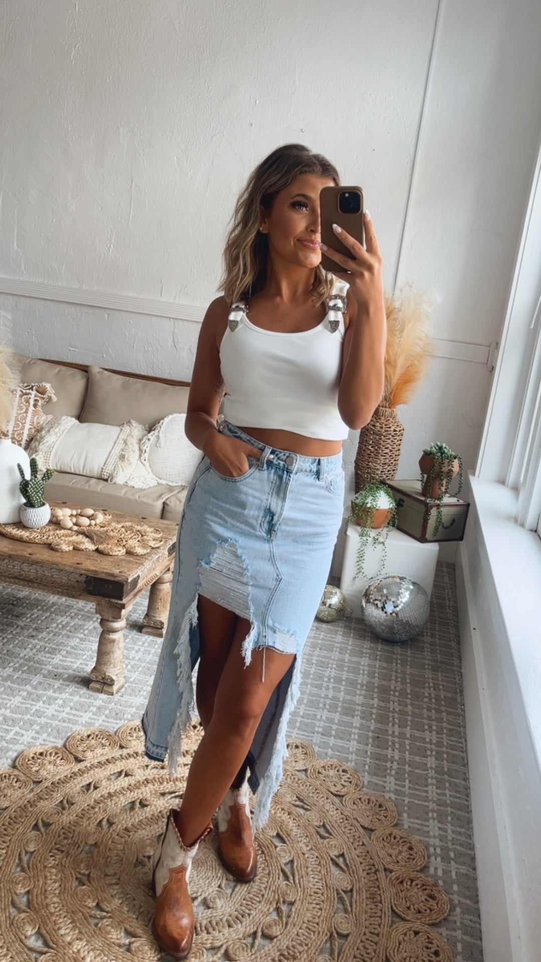 Womens Denim White Ripped Jean Skirt Distressed Denim Maxi Skirt