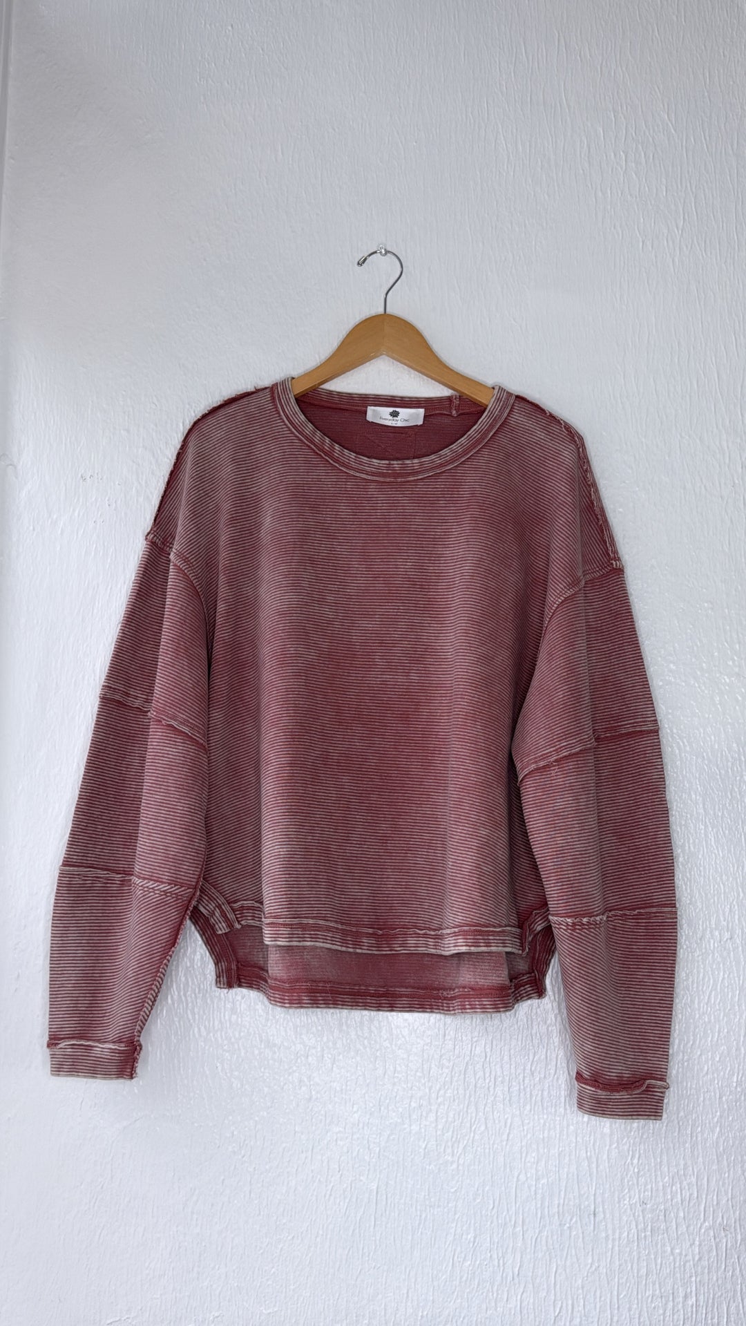 DOORBUSTER: Acid Washed Ribbed Cropped Pullover, Winter Rose