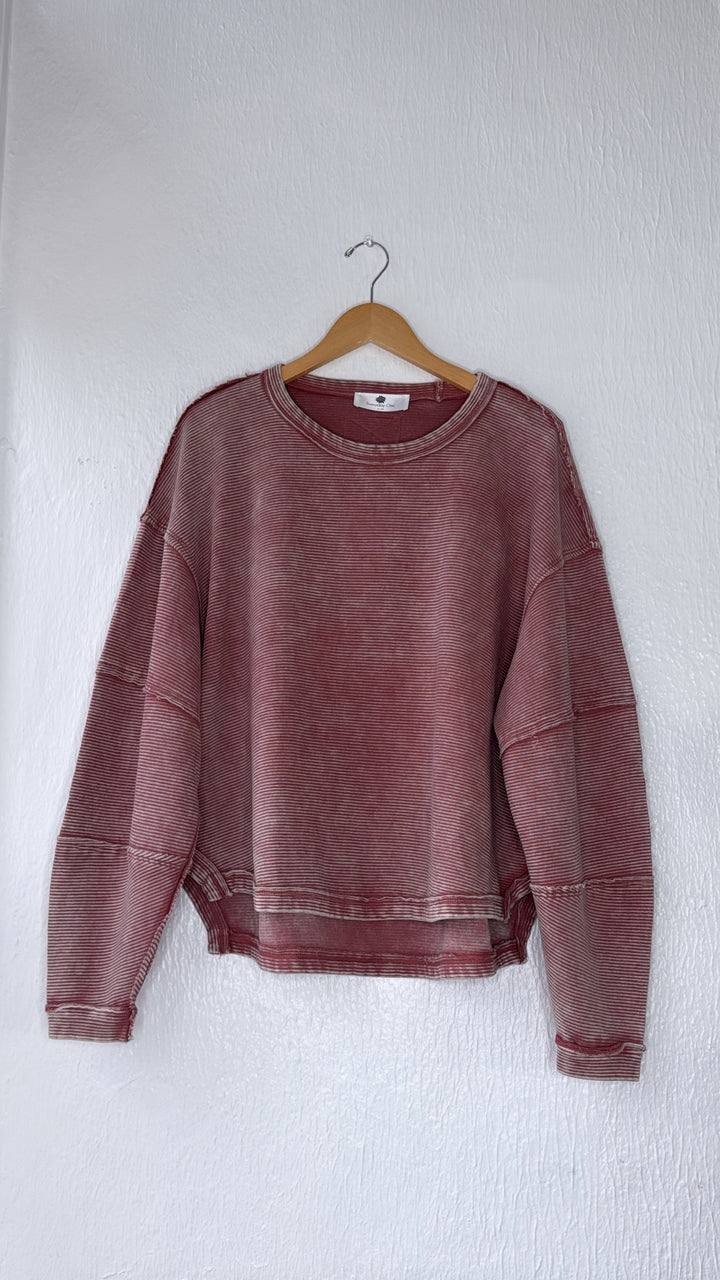 DOORBUSTER: Acid Washed Ribbed Cropped Pullover, Winter Rose