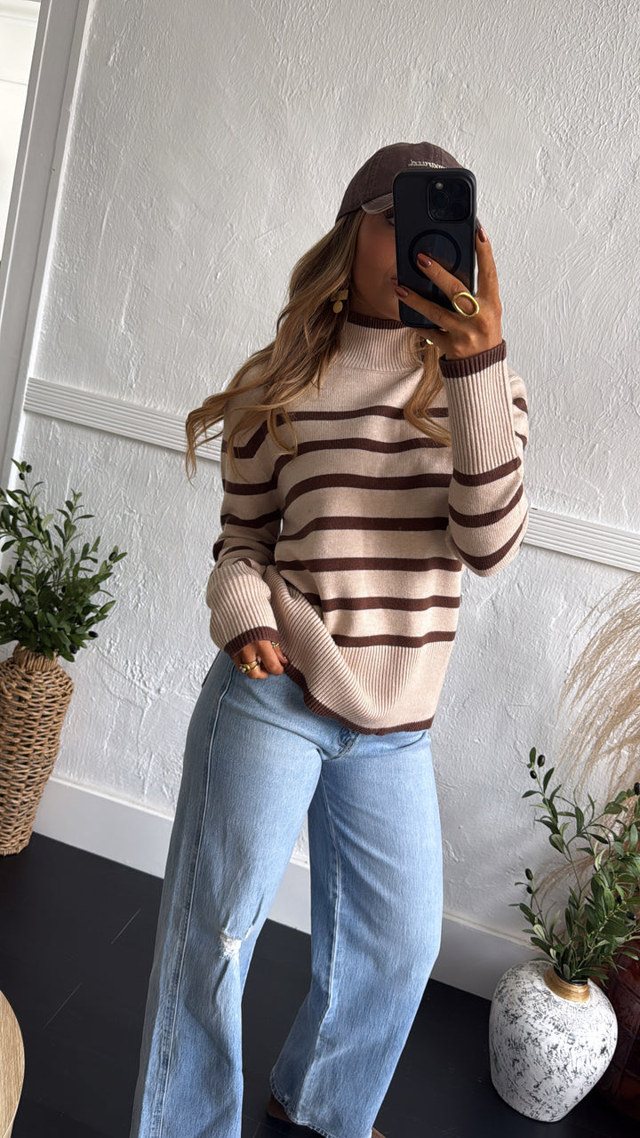 Thistlewood Striped Knit Sweater, Lt. Taupe