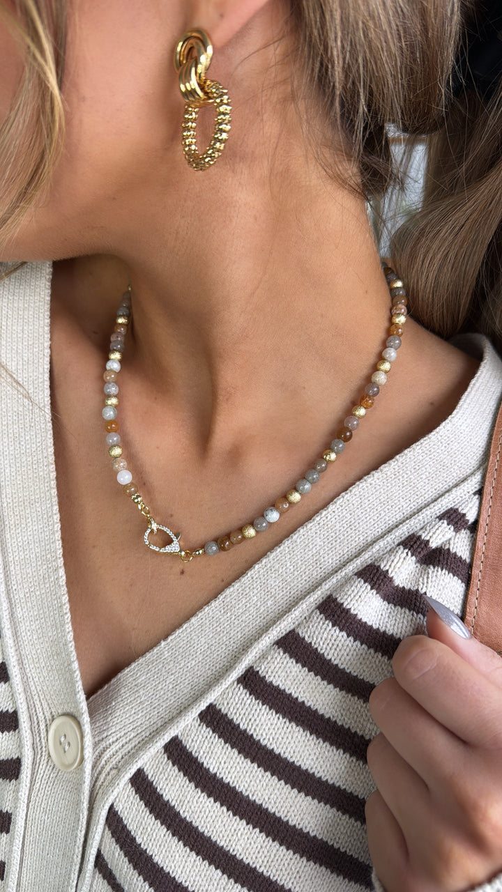 Treasure Jewels: Just the Girl Gemstone Beaded Necklace with Lobster Claw, Grey