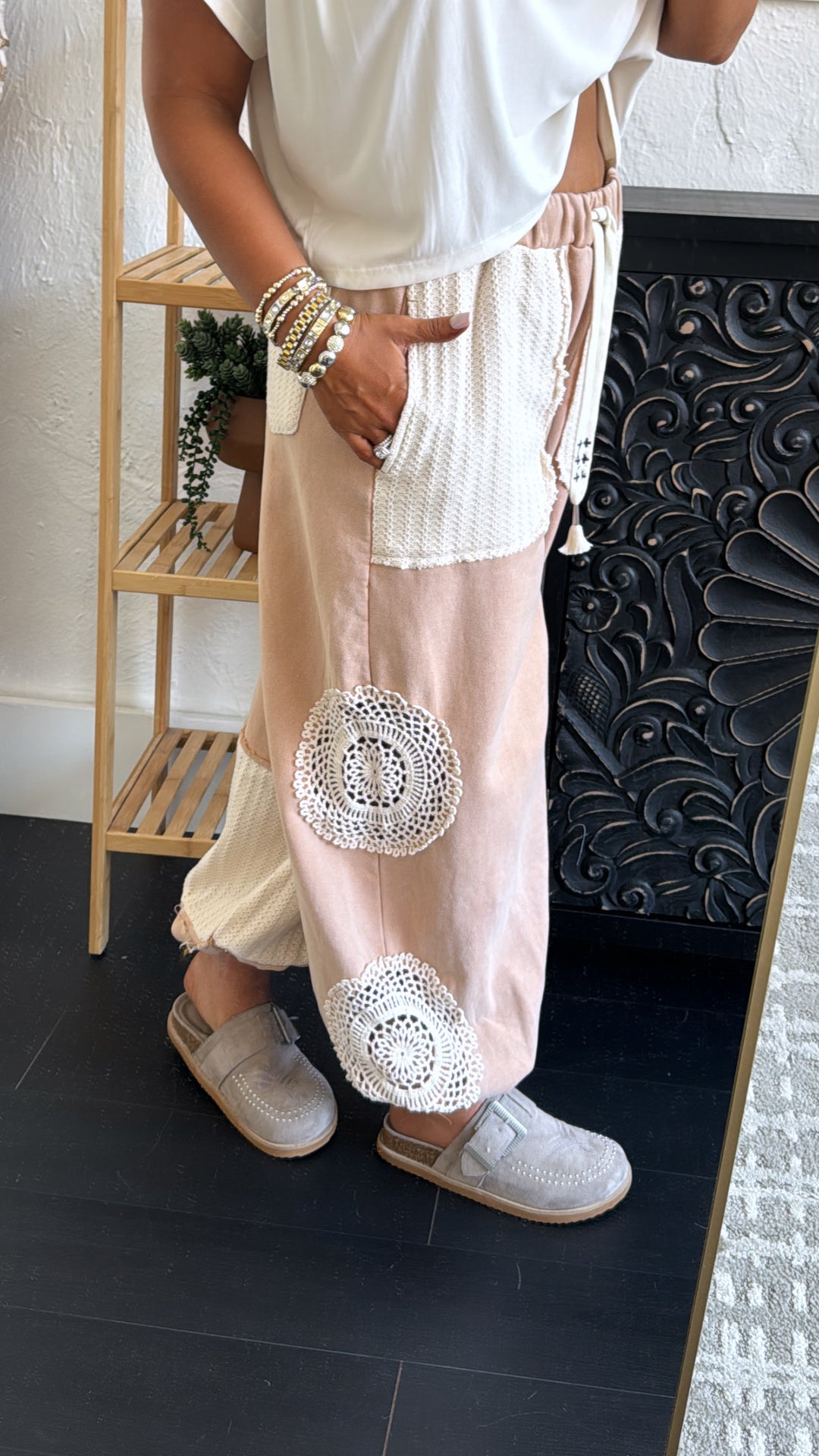 Fall In Love Lace Detailed Jogger, Camel