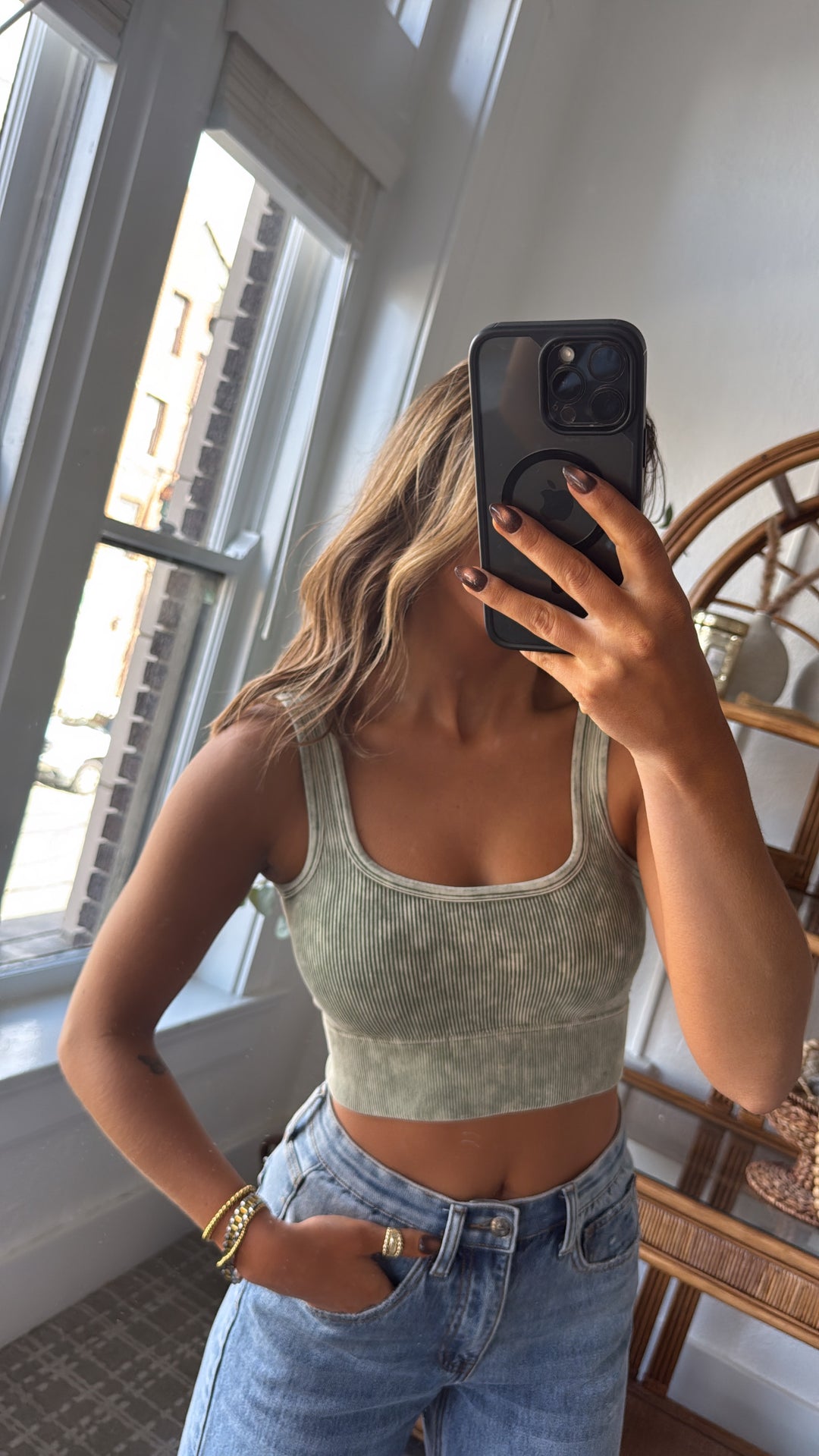 Essential Core Basic Padded Tank, Ash Olive