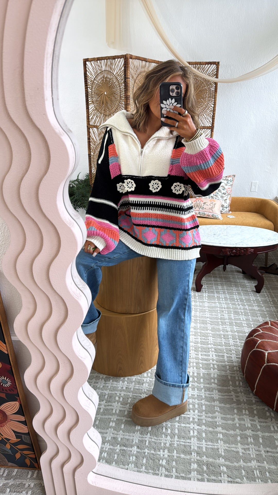 The Cabin Half Zip, Black Multi