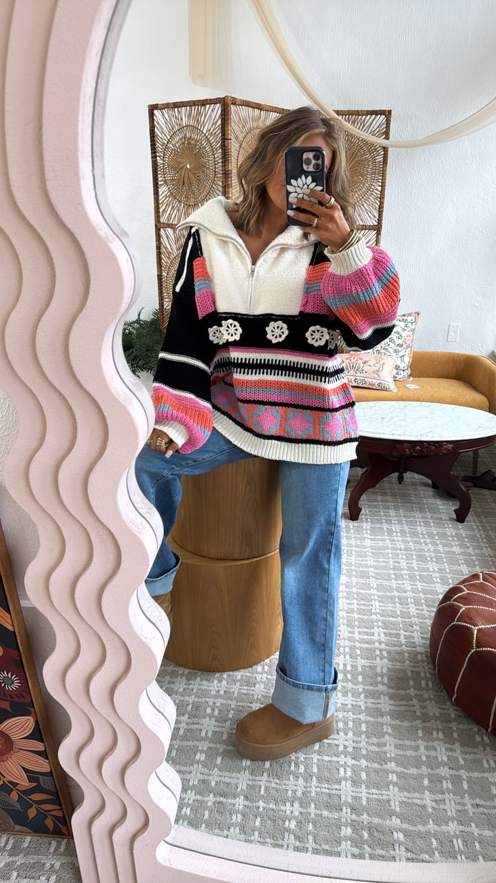 The Cabin Half Zip, Black Multi