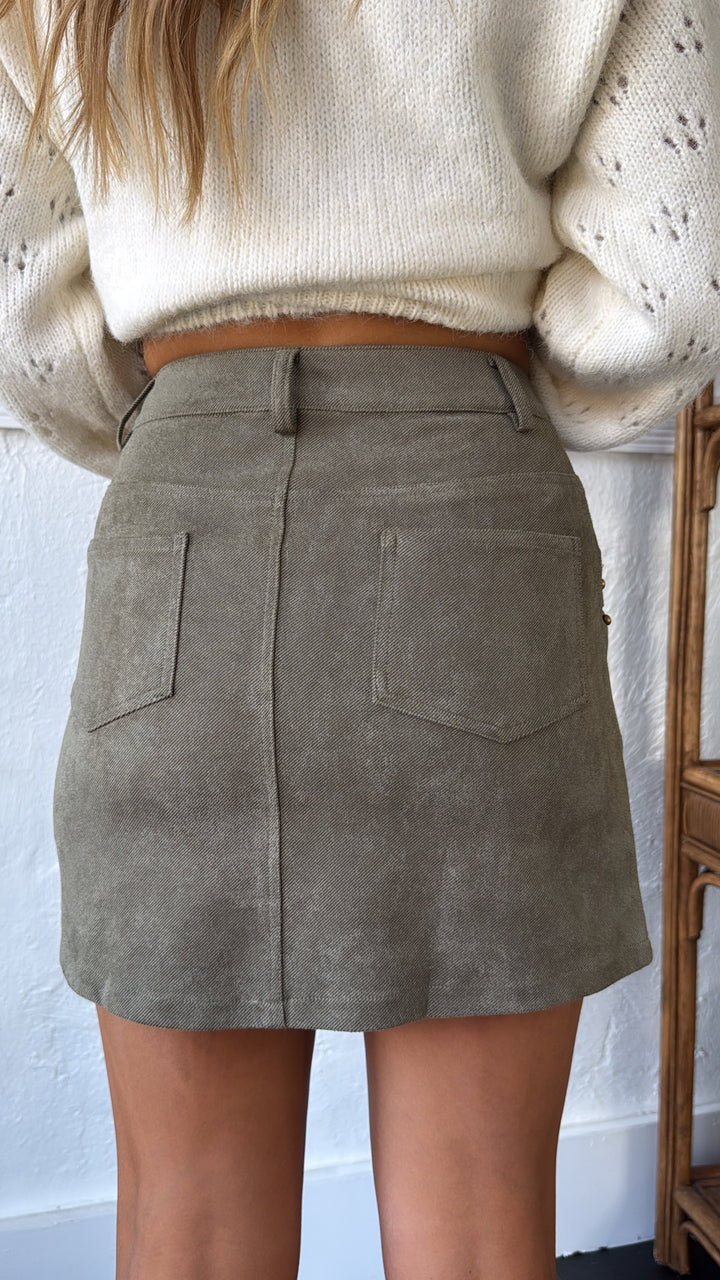 Olive Edge Studded Skirt, Olive