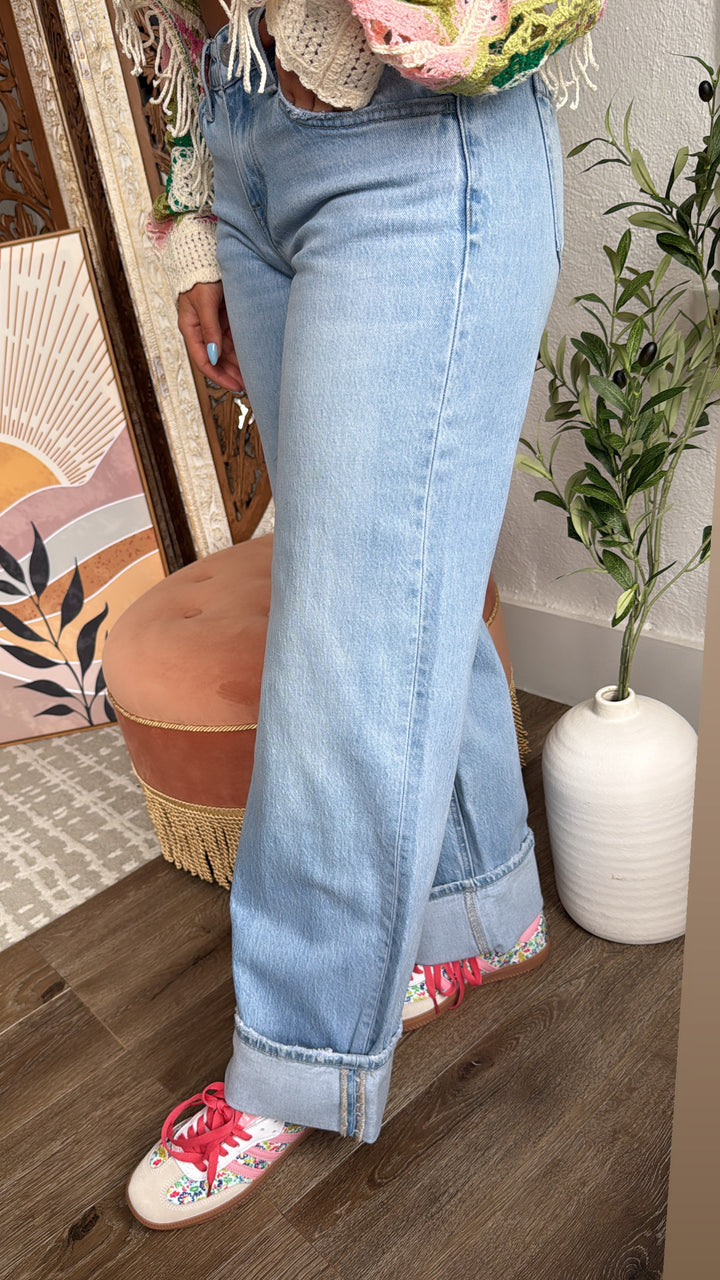 Leo Lower Rise Wide Leg Denim Jean, VERVET