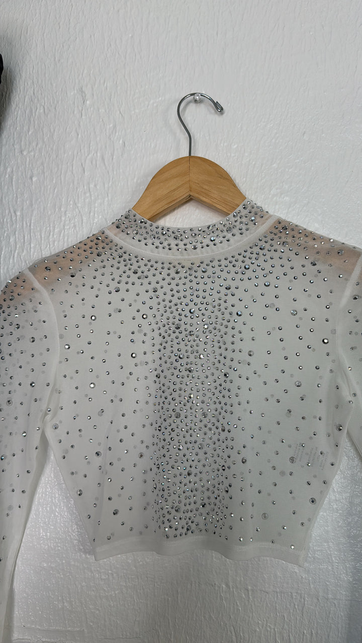 Rhinestone Crop Top, White