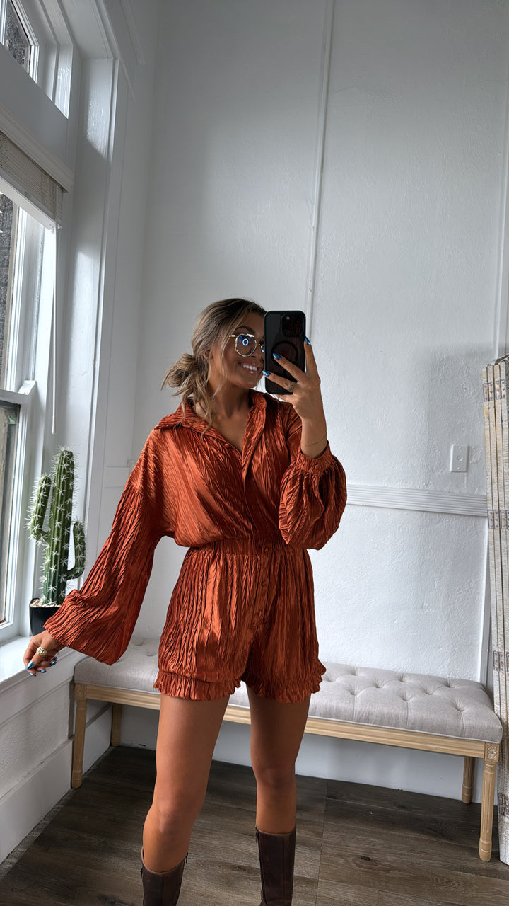 Set The Tone Romper, Terracotta