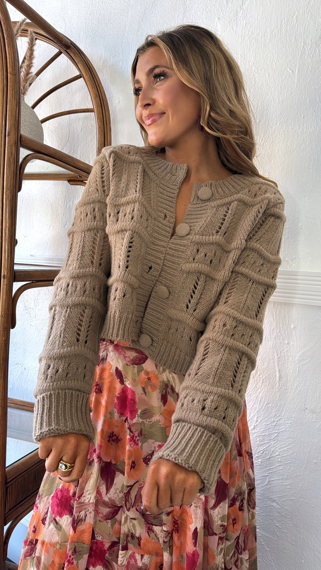 Claire Chunky Knit Button Up Sweater, Taupe