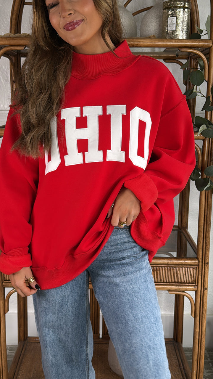 OHIO Mock Neck Crew, Red