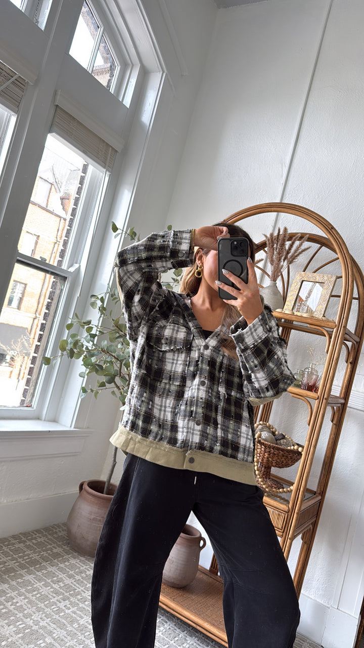 Birch Cabin Flannel Top, Olive/ Black