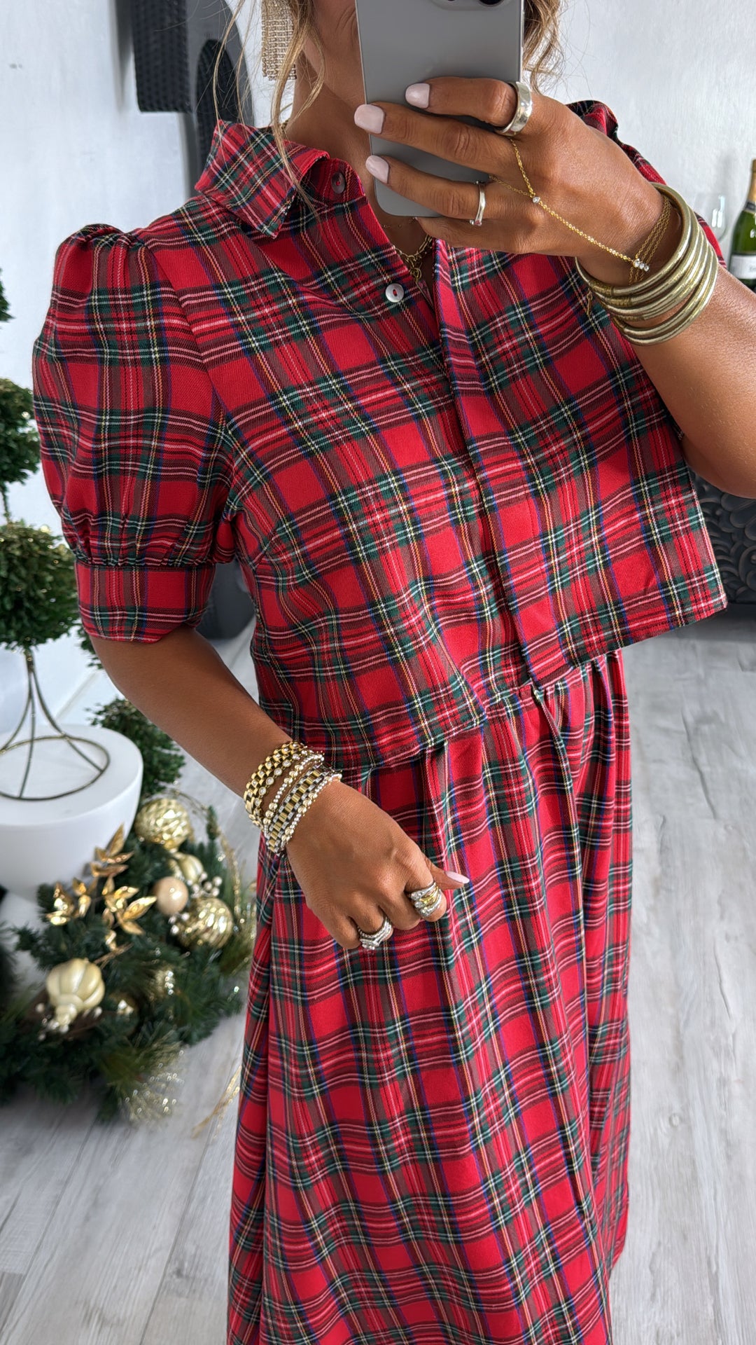 Mistletoe Plaid Top, Red