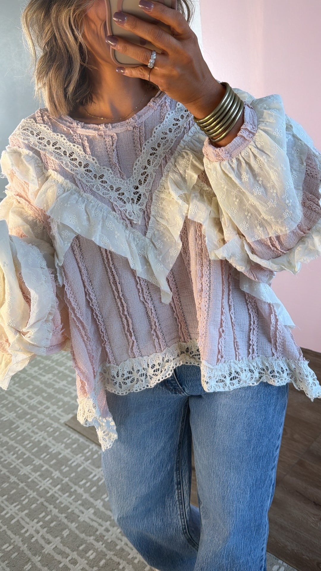 Strawberry Milk Ruffled Blouse, Soft Pink