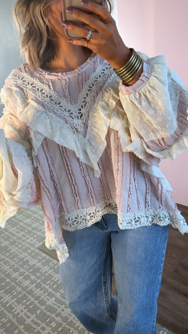Strawberry Milk Ruffled Blouse, Soft Pink