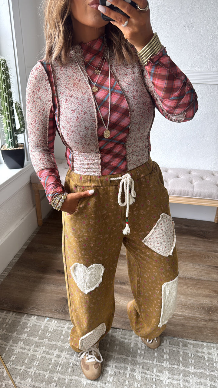 Ditsy Darling Plaid Mesh Top, Brick