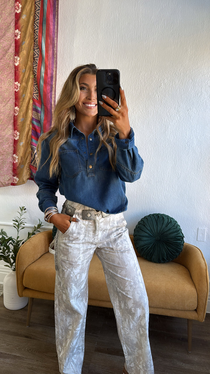 Cowgirl Blues Collard Top, Denim