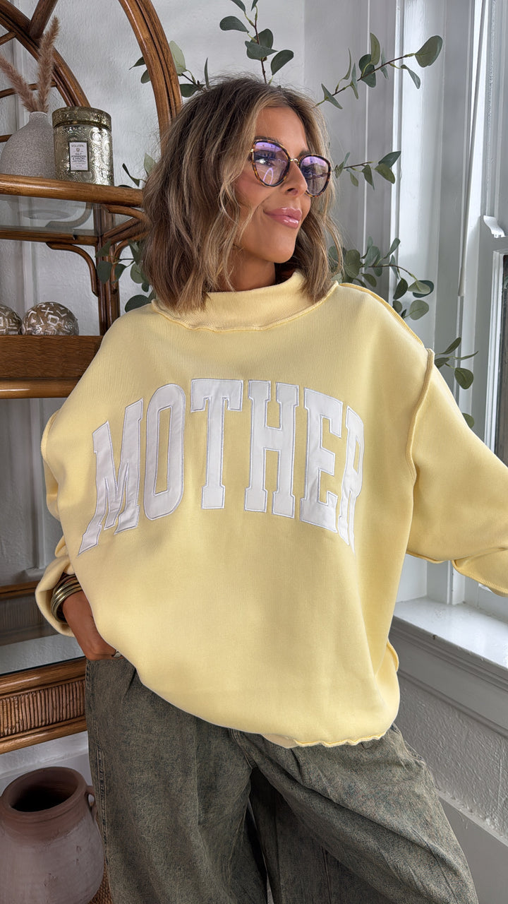 Mother Embroidered Mock Neck, Butter Yellow
