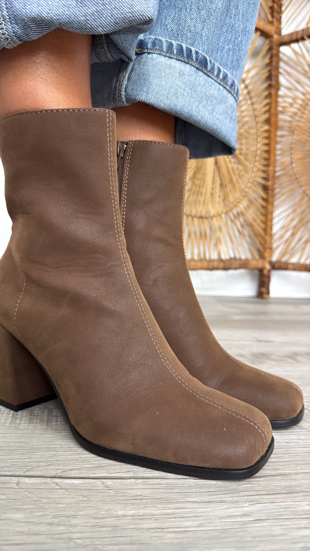 Lennox Square Toe Suede Block Bootie, Coffee