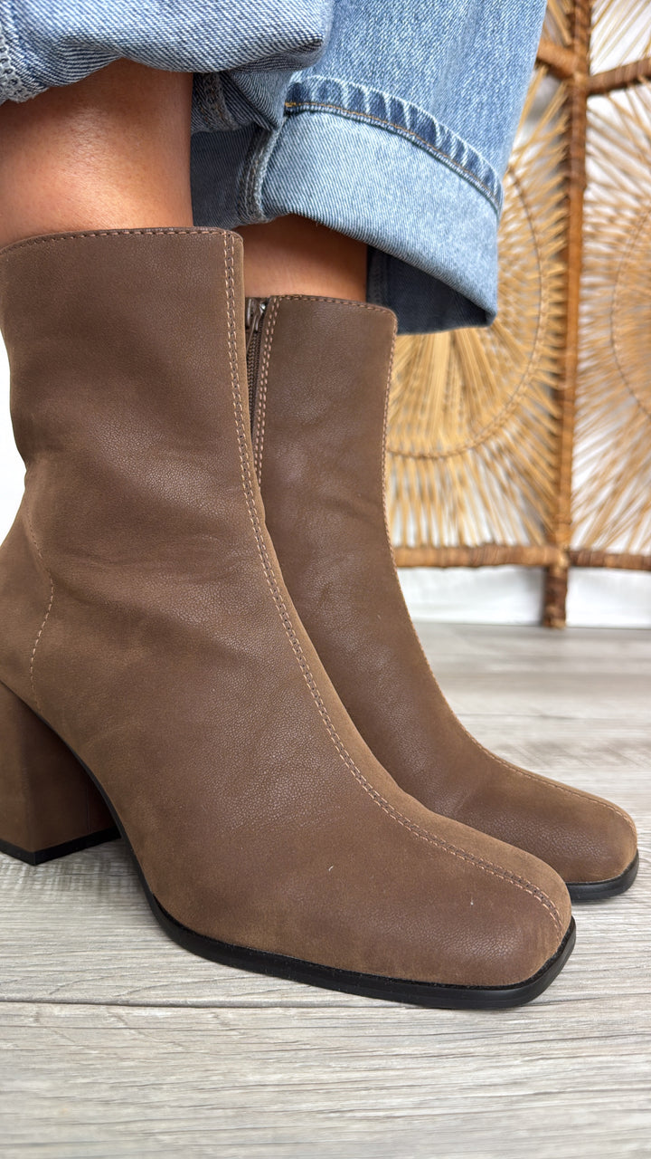 Lennox Square Toe Suede Block Bootie, Coffee