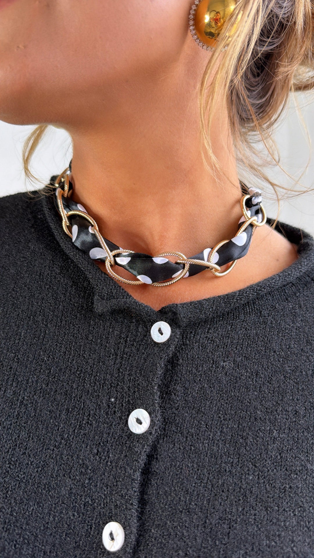 Polka Dot Charm Necklace, Black/White