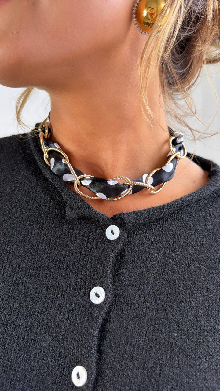 Polka Dot Charm Necklace, Black/White