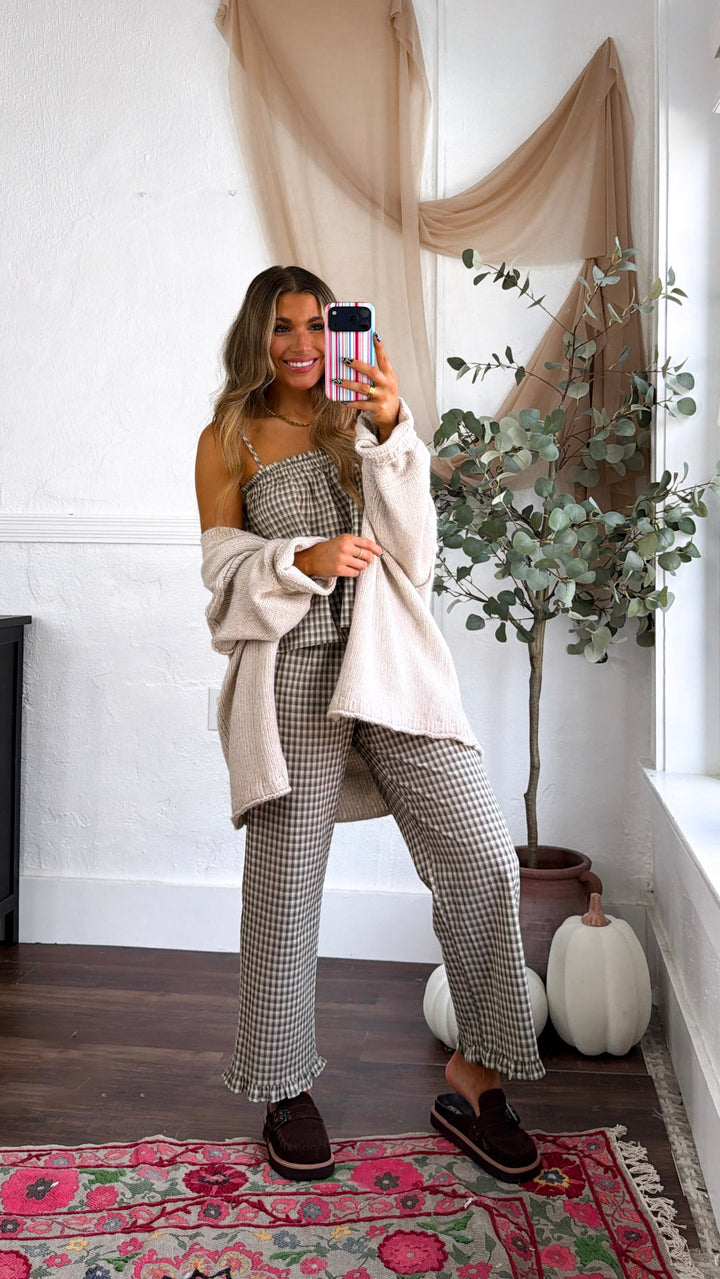 Romey Two Piece Set, Olive/Taupe Plaid