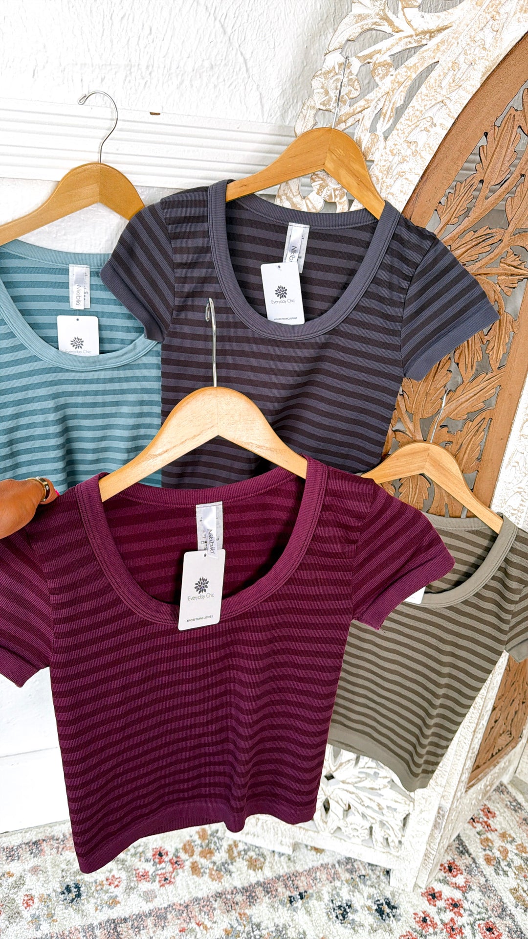 Striped Scoop Neck Top, Rasin