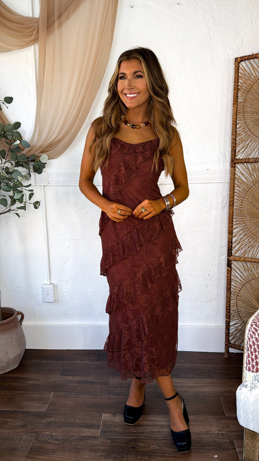 Secrets Of Us Ruffled Dress, Brown