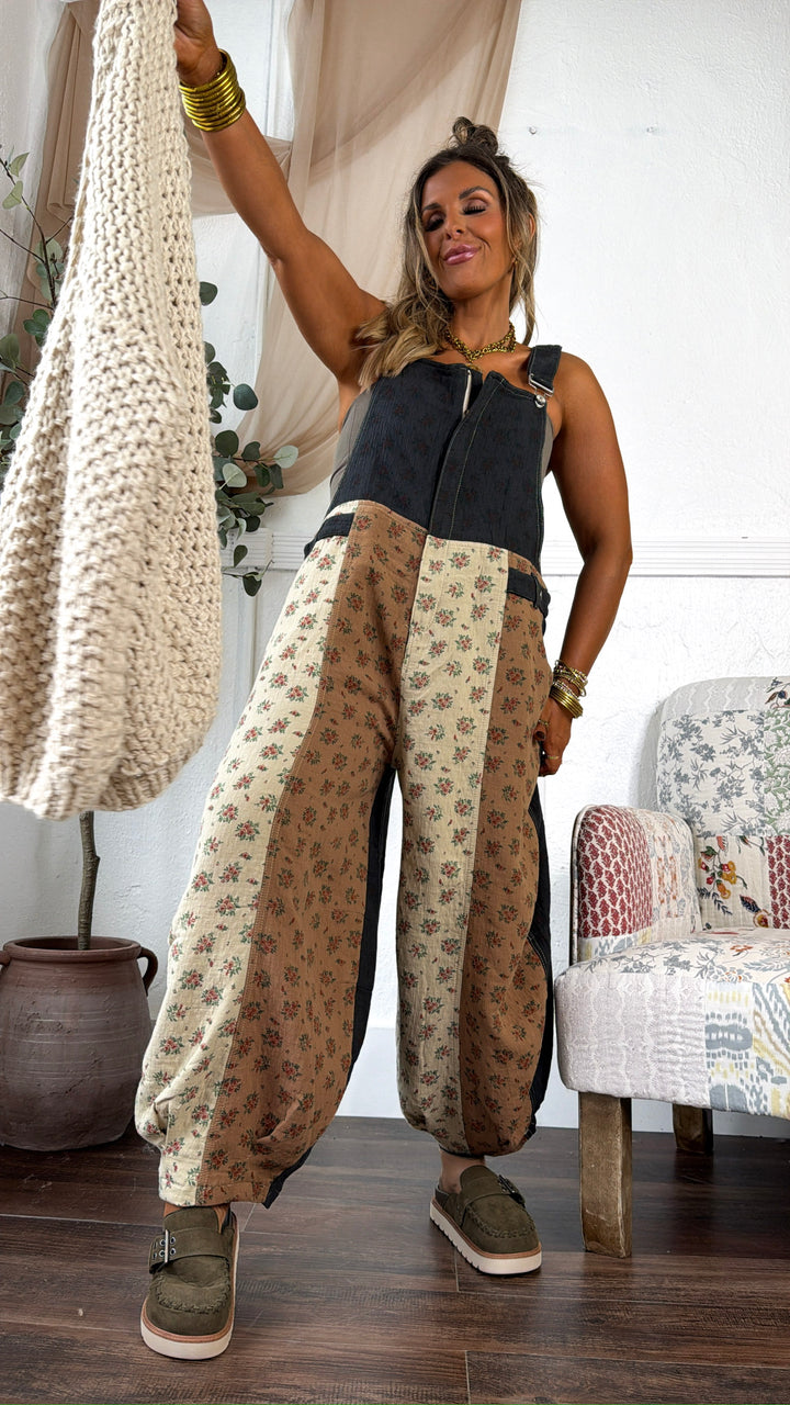 ECB Exclusive: Ruth Overall Bib, Charcoal Ginger Floral