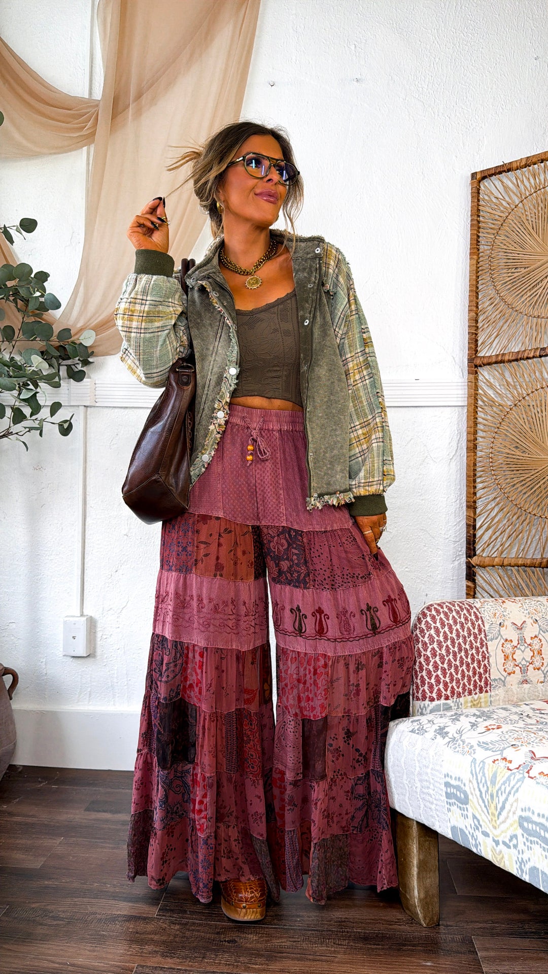 Artistic Work Patched Pants, Garnet Reg