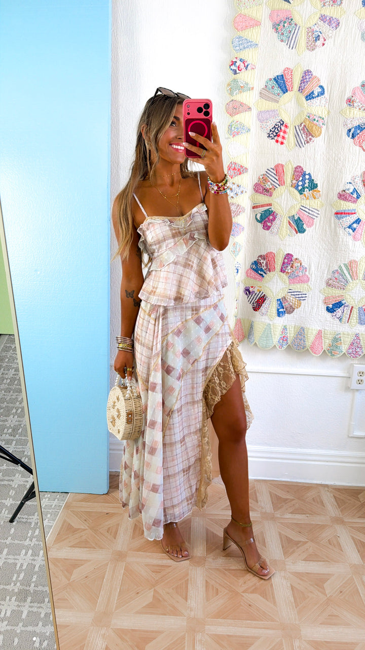 Ruffled Two Piece Set, Taupe Multi