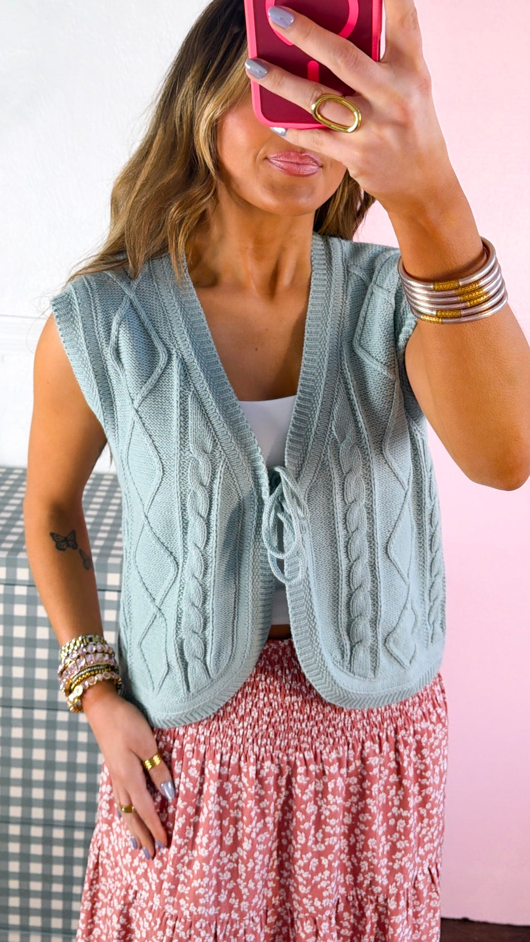 Lillian Cable Knit Sweater Vest, Dk.Sage