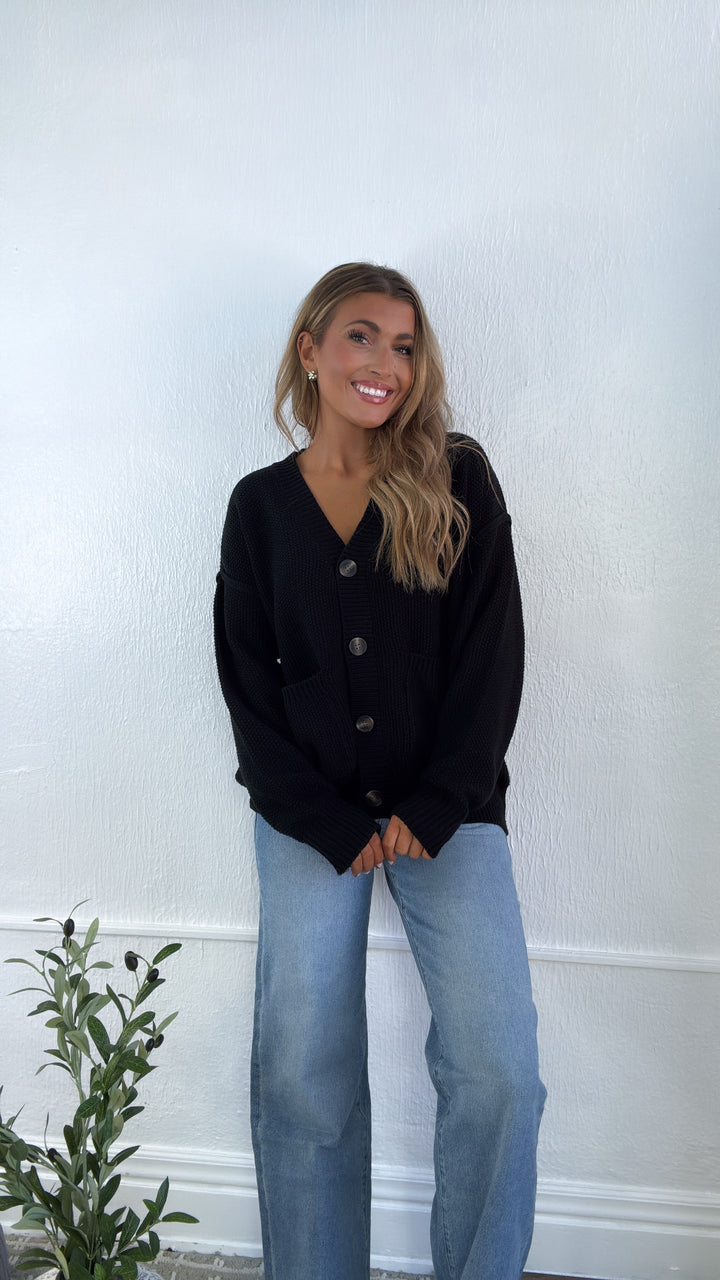 Soft Shadow Button Up Cardigan, Black