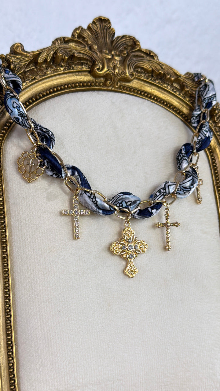 Edgy Western Charm Necklace, Navy/Gold