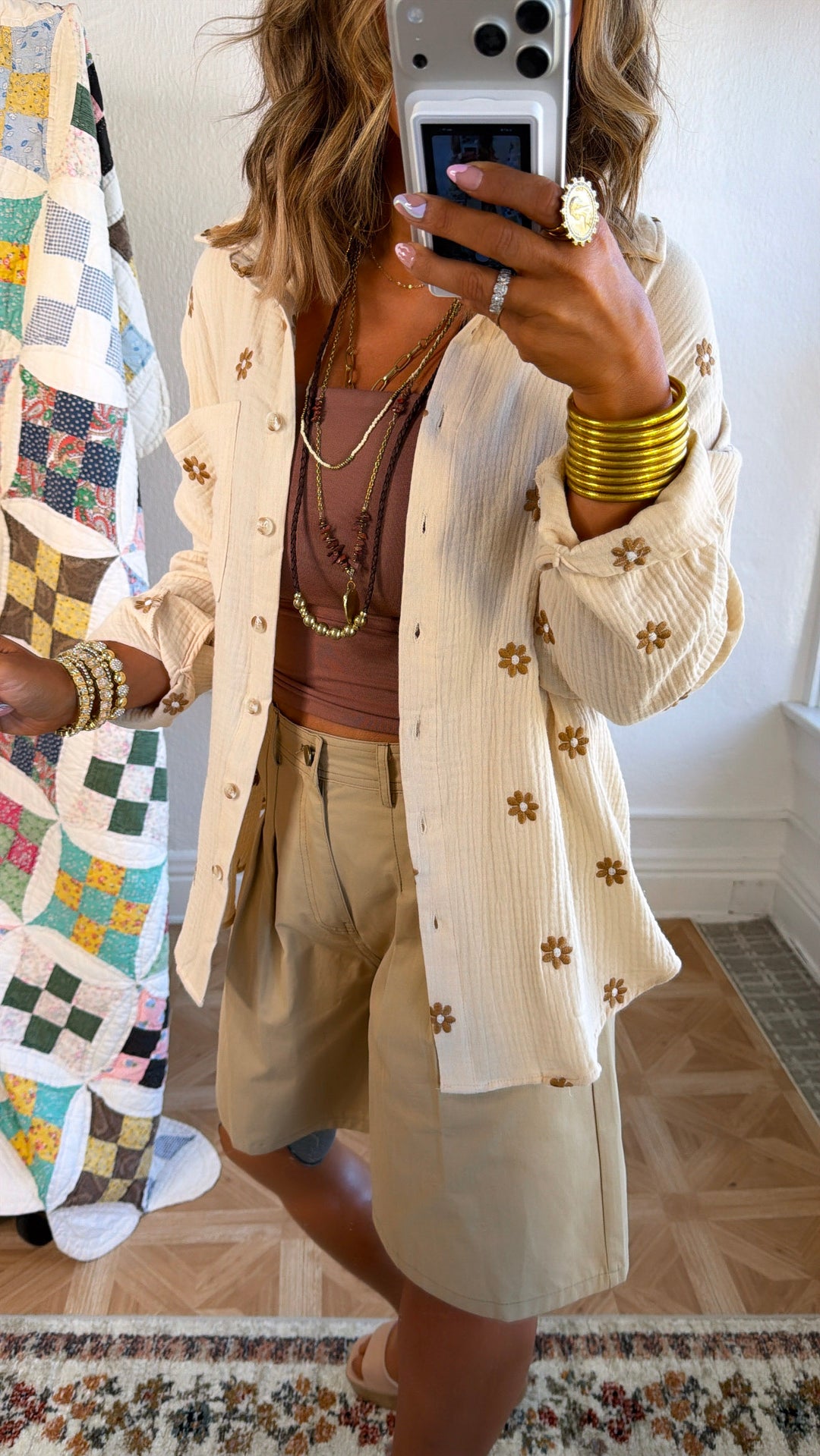 Floral Days Button Up, Taupe/Brown