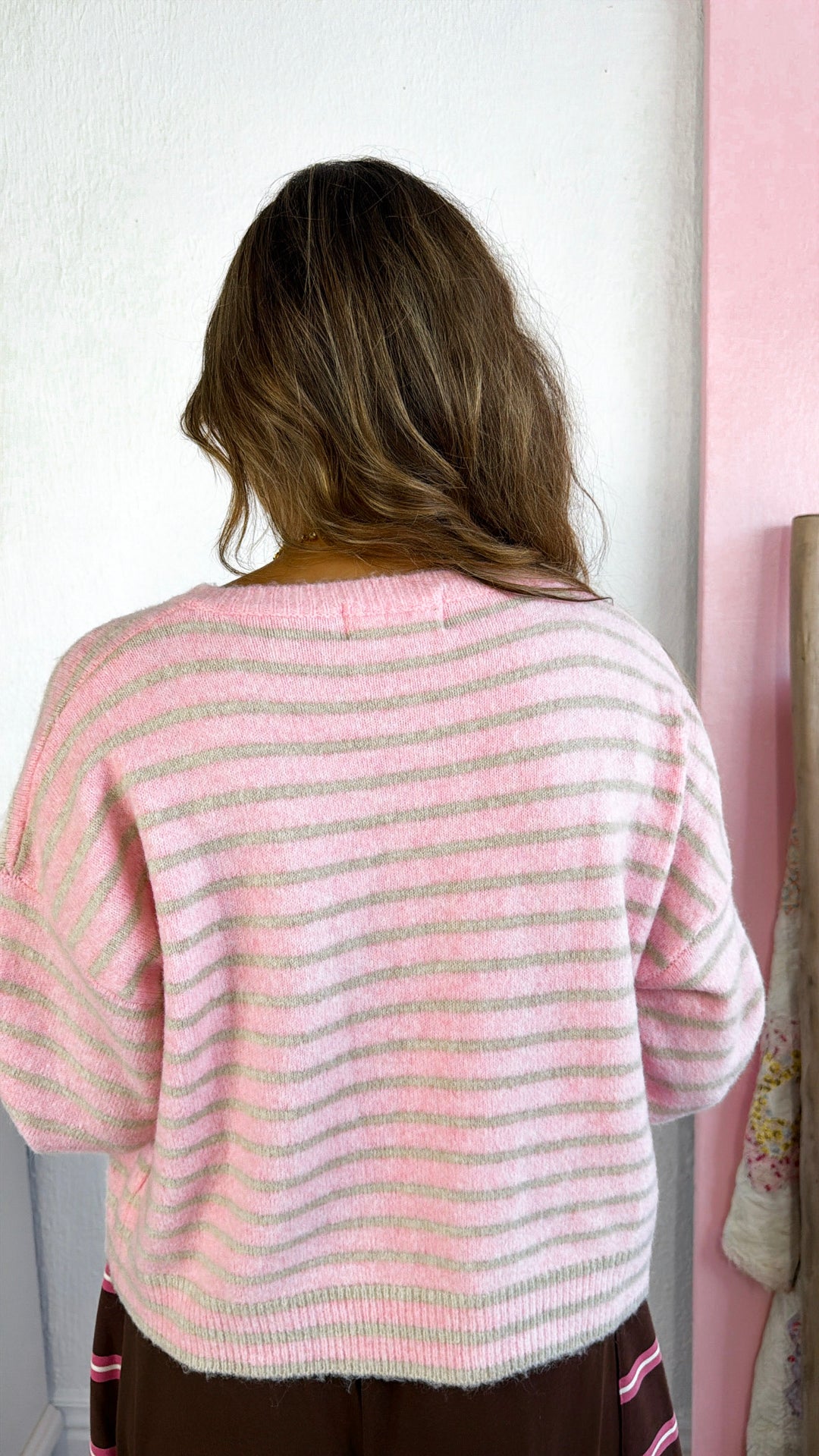 Faye Button Up Sweater, Pink/Taupe