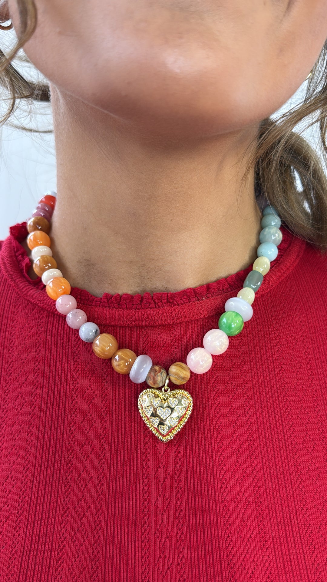 Rainbow Gemstone Heart Necklace