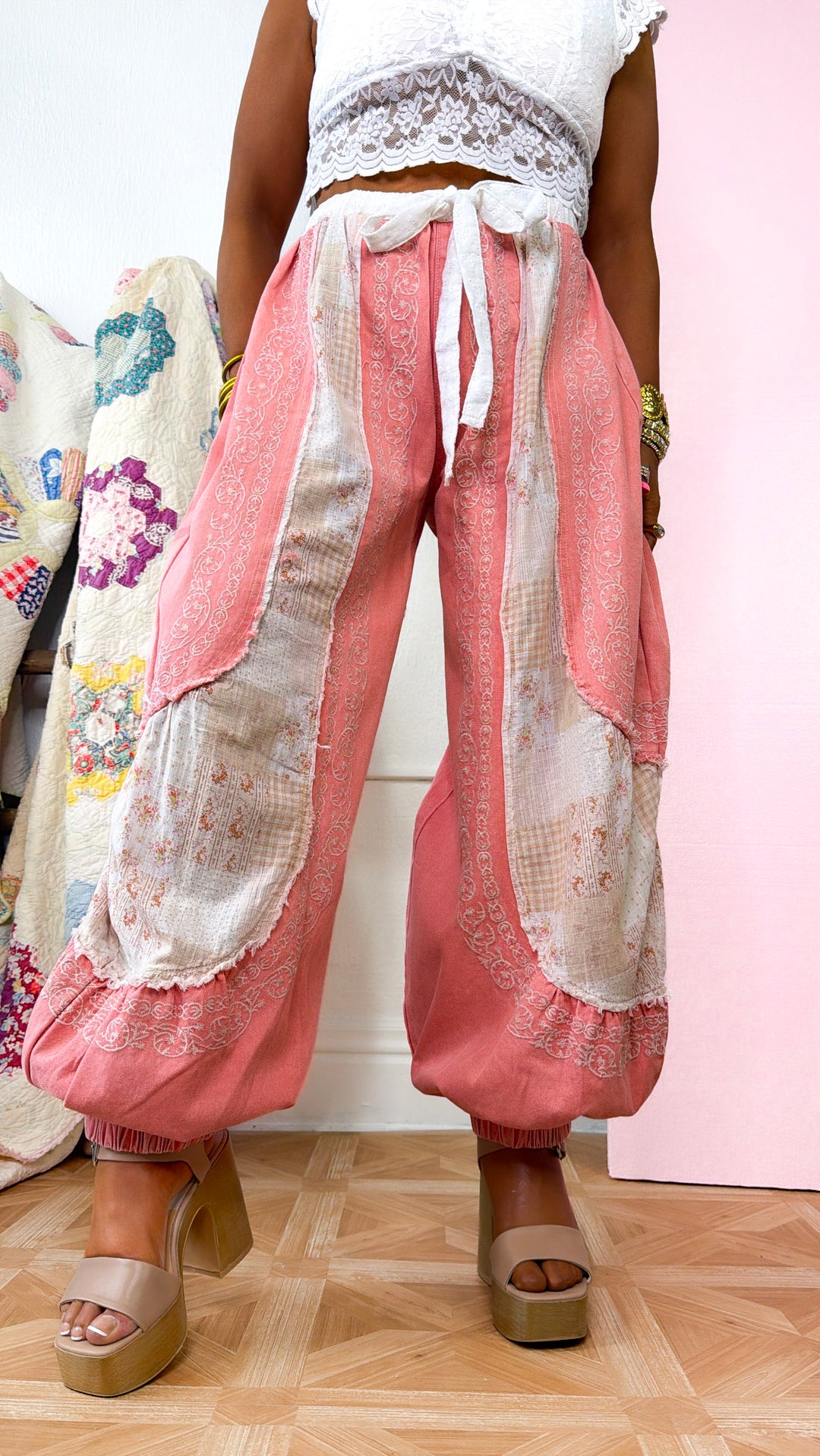 Solara Embroidered Jogger, Coral Pink