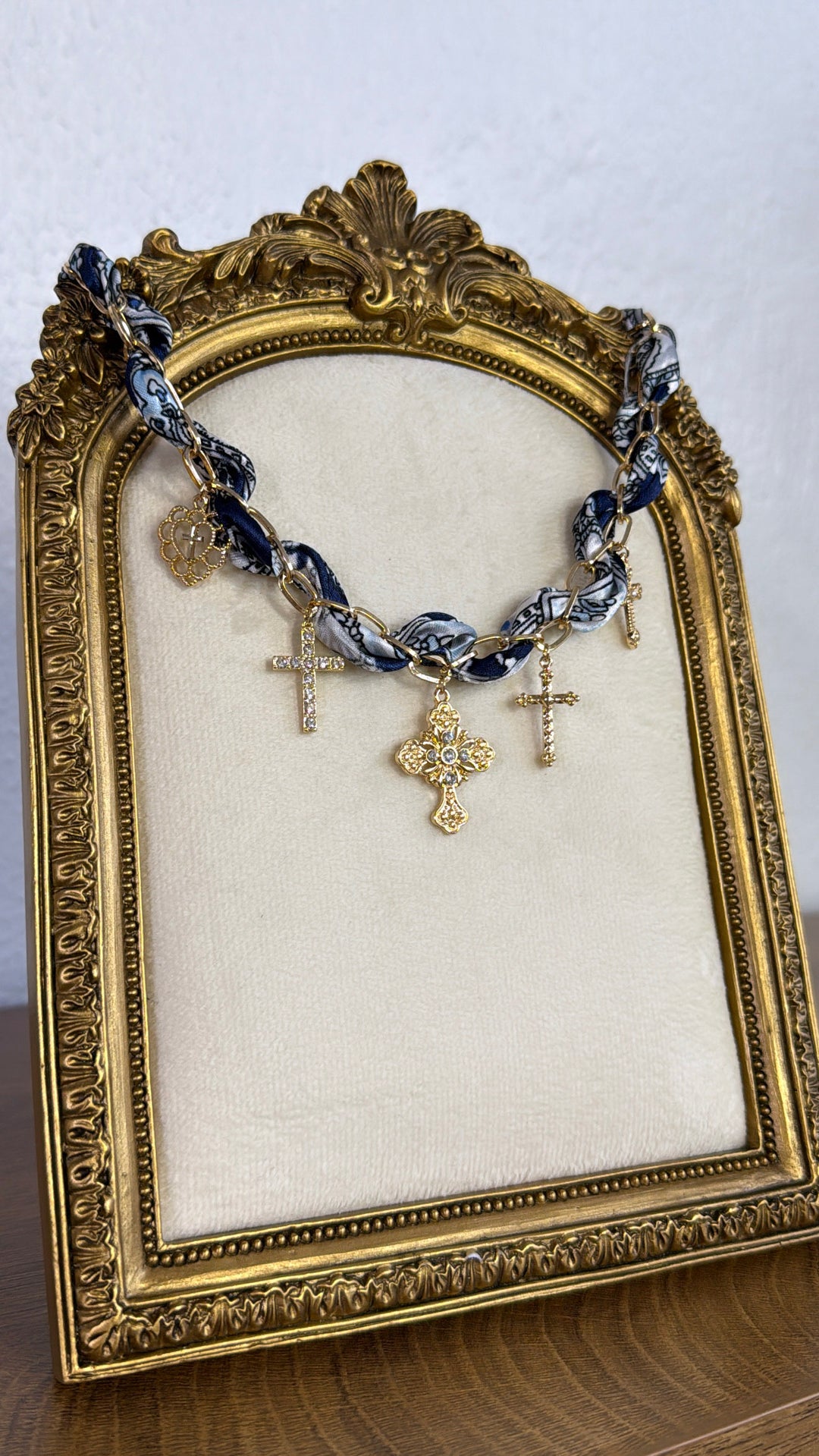 Edgy Western Charm Necklace, Navy/Gold