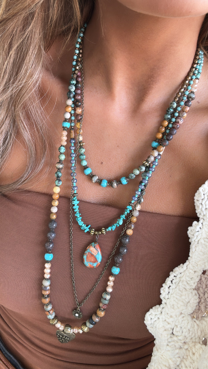 Sandstone Layered Necklace,Multi