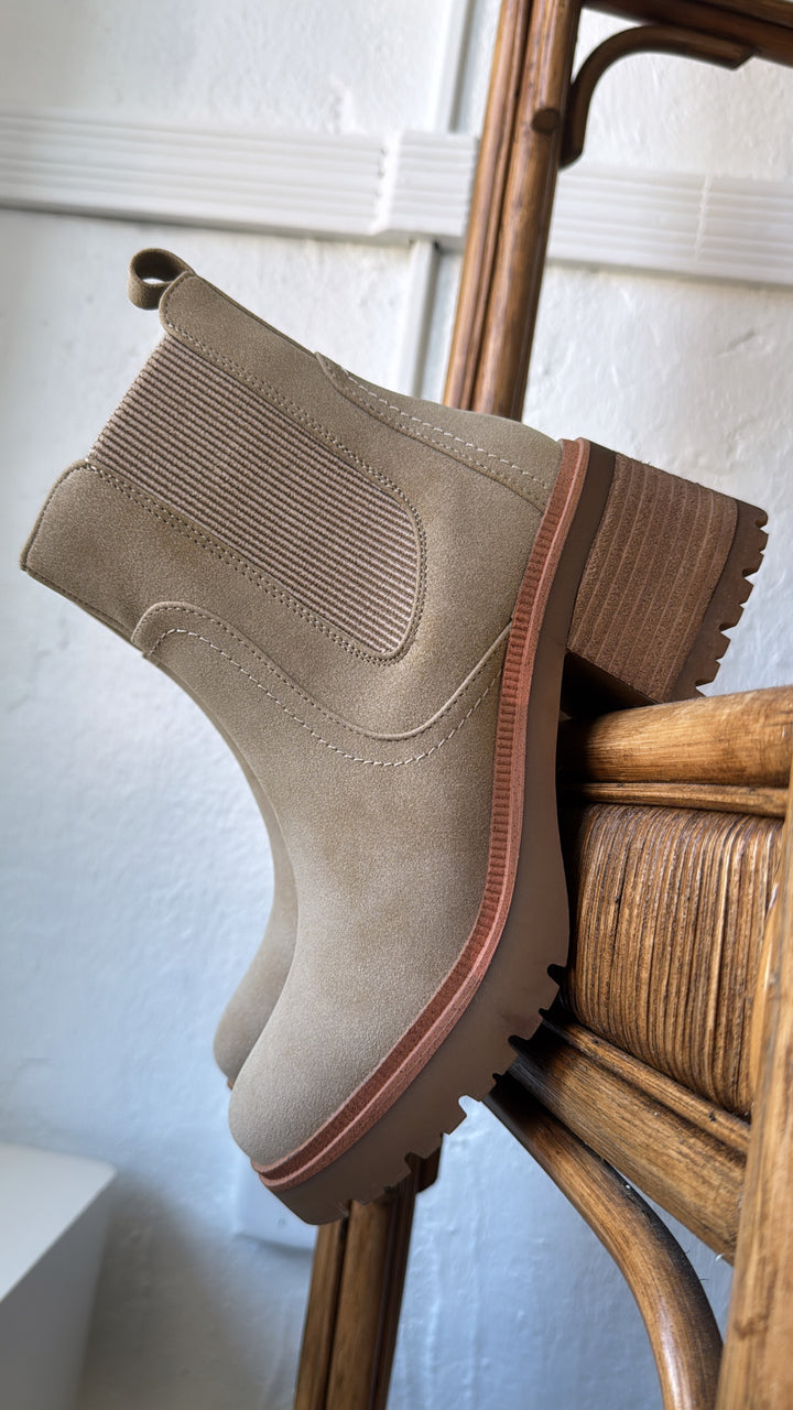Amber Suede Lug Sole Bootie, Sand