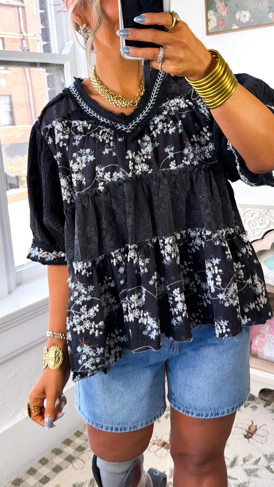 Winder Floral Blouse, Black