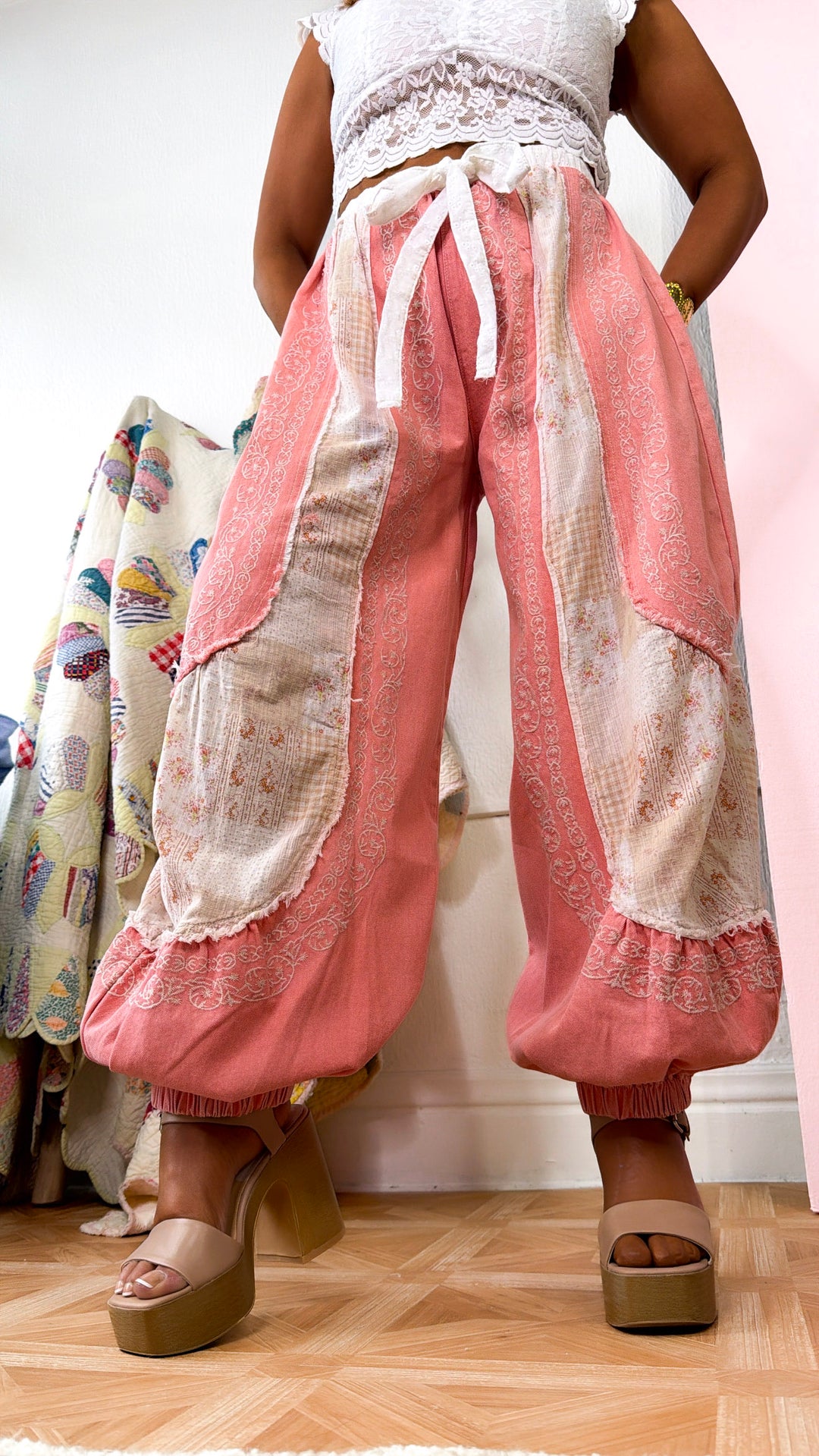 Solara Embroidered Jogger, Coral Pink